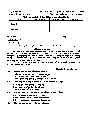 Đề kiểm tra cuối học kì I môn Tiếng Việt (Đọc-hiểu) Lớp 2 (Chân trời sáng tạo) - Năm học 2014-2015